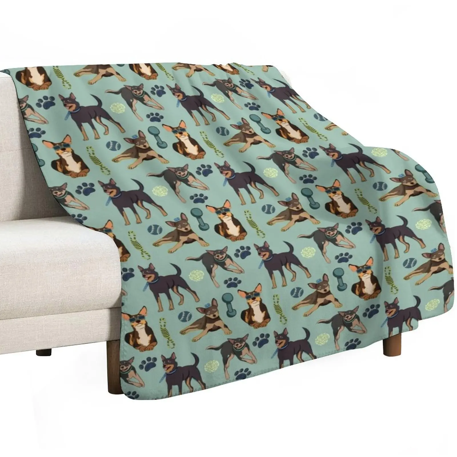 Australian Kelpie - Cute Tan and Black Dog Illustration Pattern Throw Blanket Breathable Lightweight Blanket for Adults Kids
