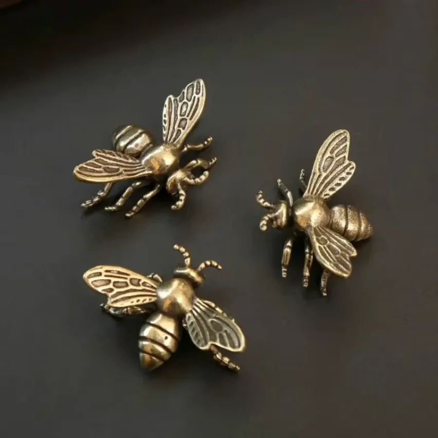 Vintage Brass 1pc/3pcs Mini Bee Collectible Figurines - Handmade Antique Desk Decorations - Ideal Gift for Home Office Collector