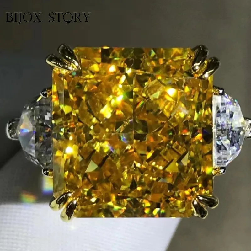 

Luxury 925 Sterling Silver Radiant Cut 20CT VVS1 Yellow Created Diamond Stone Wedding Engagement Customized Ring Fine Jewelry