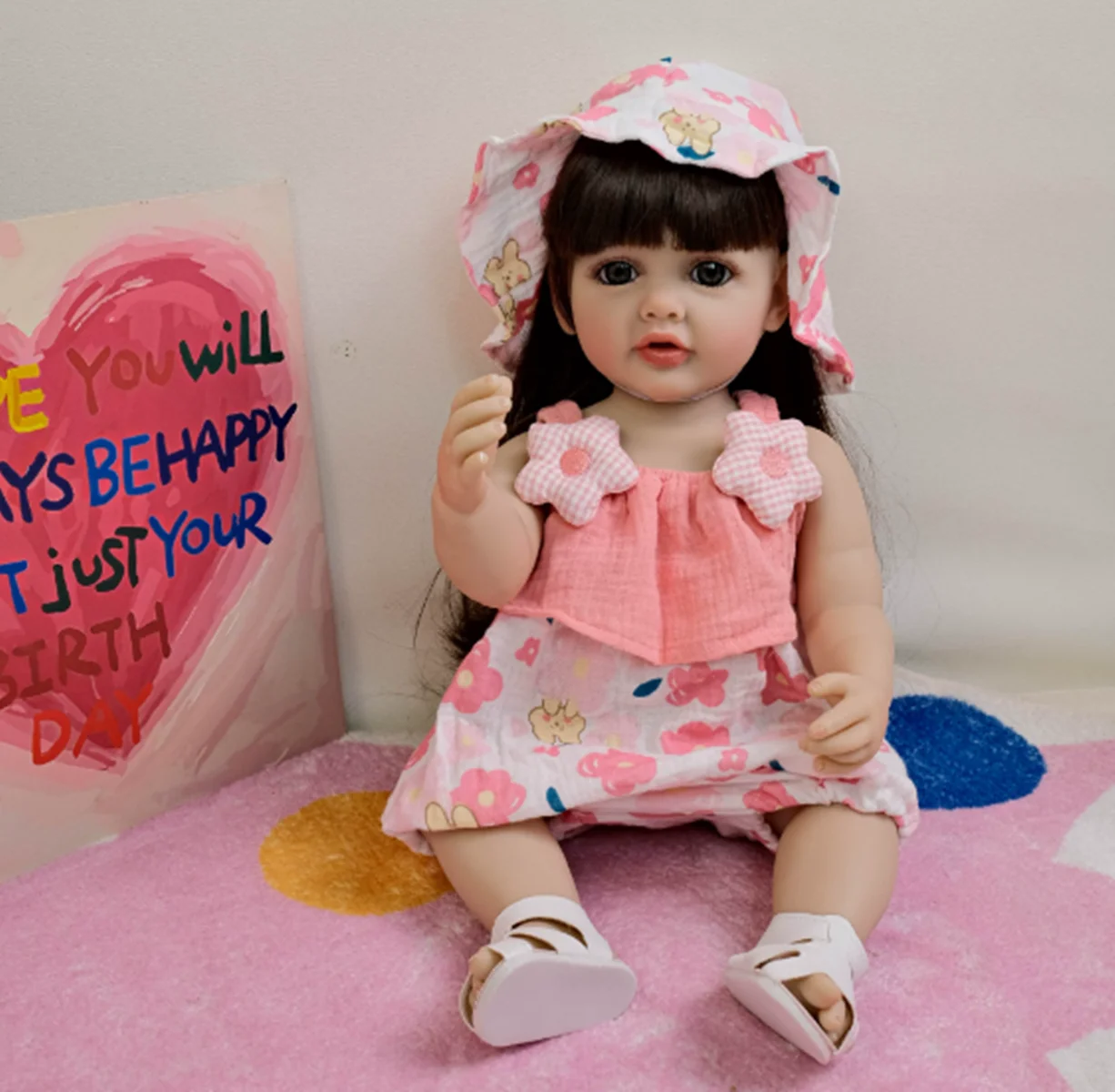 55 cm Long Hair Reborn Baby Girl Doll Lifelike Princess Full Silicone Vinyl Newborn Babies Doll Kids Playmates Birthday Gift Toy