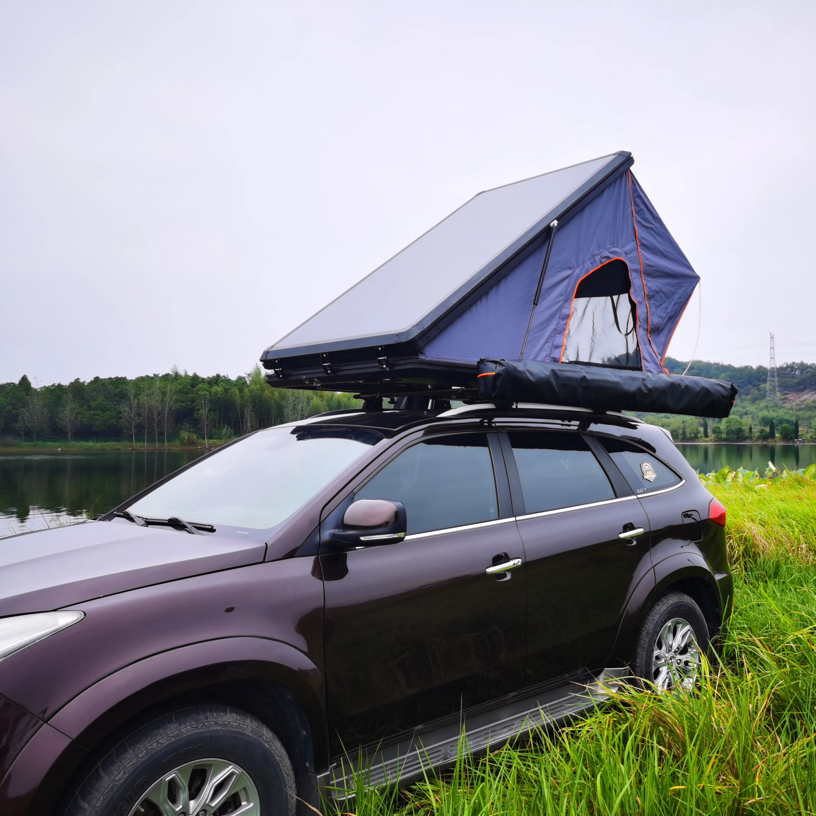 

Outdoor Recreation Hard Shell Car Camping Triangle Roof Top Tent Aluminum Straight Bracing Type for Car Camping