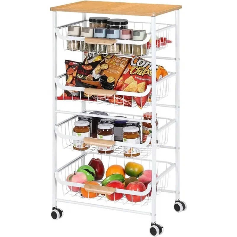 

XMSJ 5 Tier Rolling Kitchen Storage Cart, Metal Microwave Stand Kitchen Island Cart on Wheels with Storage for Kitchen