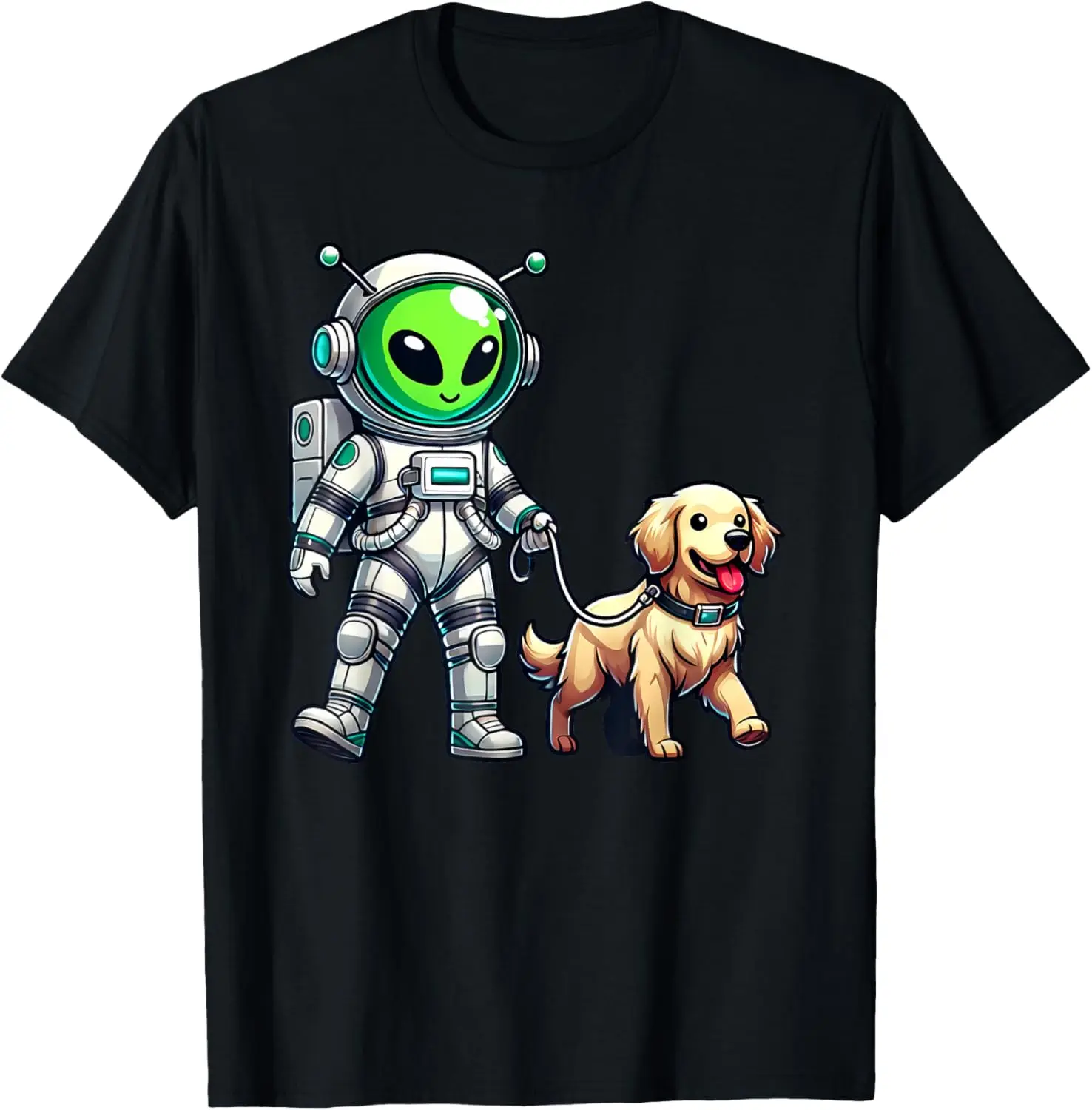 Alien Astronaut And Golden Retriever In The Space Dog Owner T-Shirt