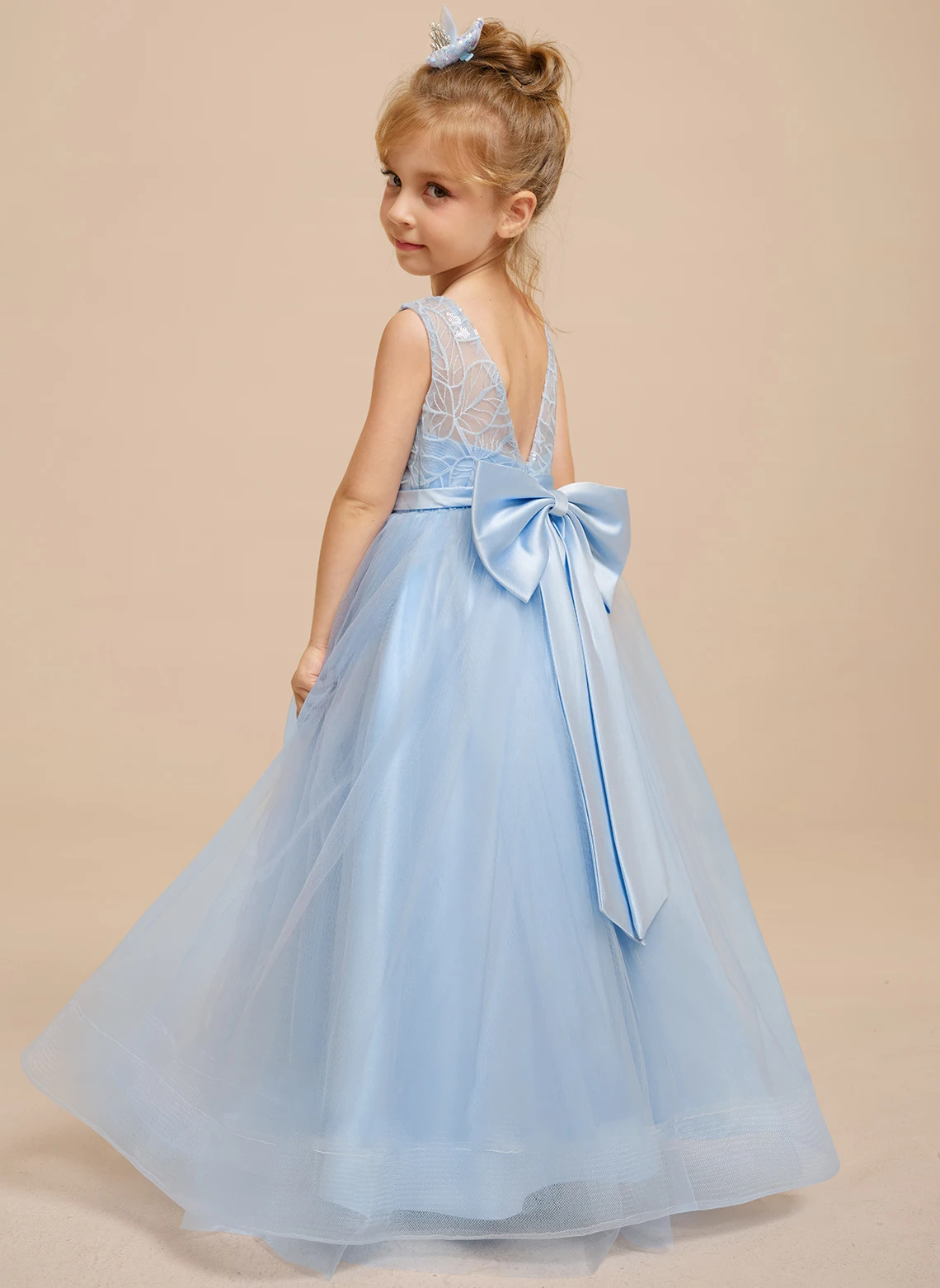 Aライン スクープ マキシレングス レース/チュール フラワーガールドレス/ウェディングパーティードレス/フラワーガールドレス/カスタムメイド