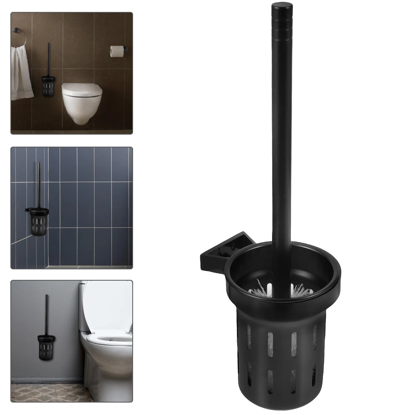 1 مجموعة 1 مجموعة الحائط فرشاة المرحاض حامل مقبض طويل الحمام تنظيف أداة دائم وعاء أسود الغسيل للاستخدام المنزلي المرحاض #4