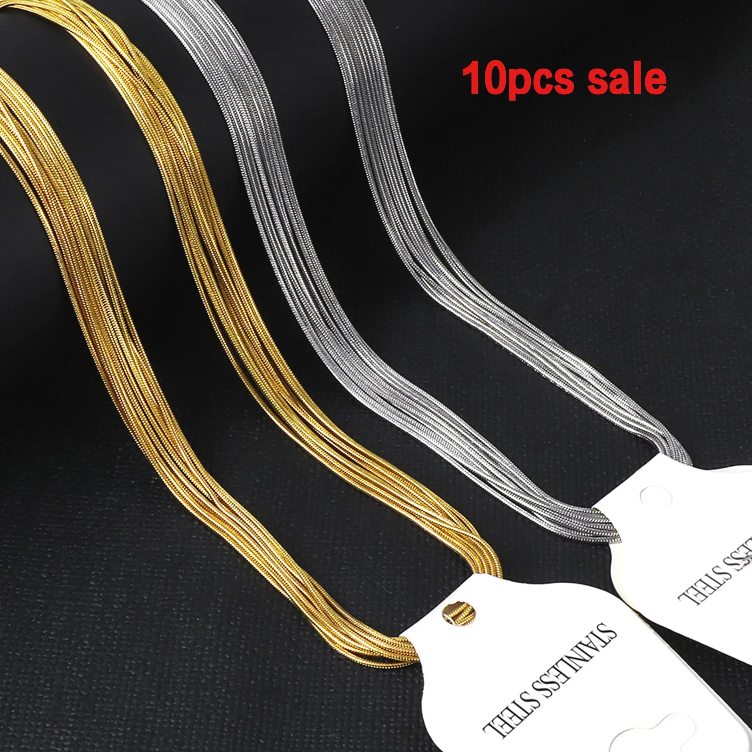 

ASON 10pcs/lot Wholesale Non-fading 316L Stainless Steel 1MM/2MM Golden Round Snake Chains Necklace Waterproof Colliers Jewelry