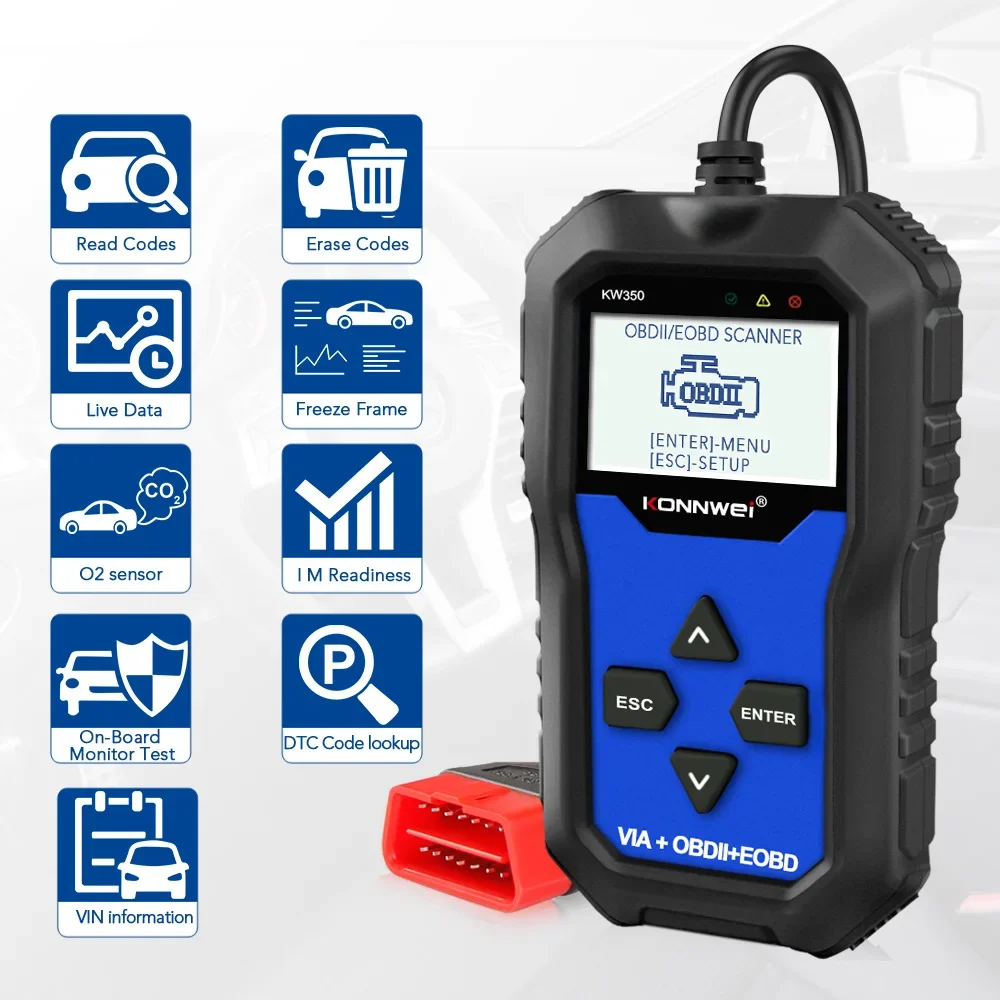 26 Durable KOWWEI NEW  KW350 OBD2 Car Diagnostic Scanner ABS Airbag Oil Service Light EPB Reset Auto Code Reader Tool