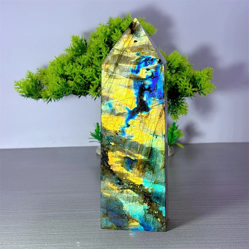 Blue Light Labradorite Tower Natural Crystal Home Decoration Room Decor Luck Noble Quartz Stone Garden Healing Energy Love Gifts