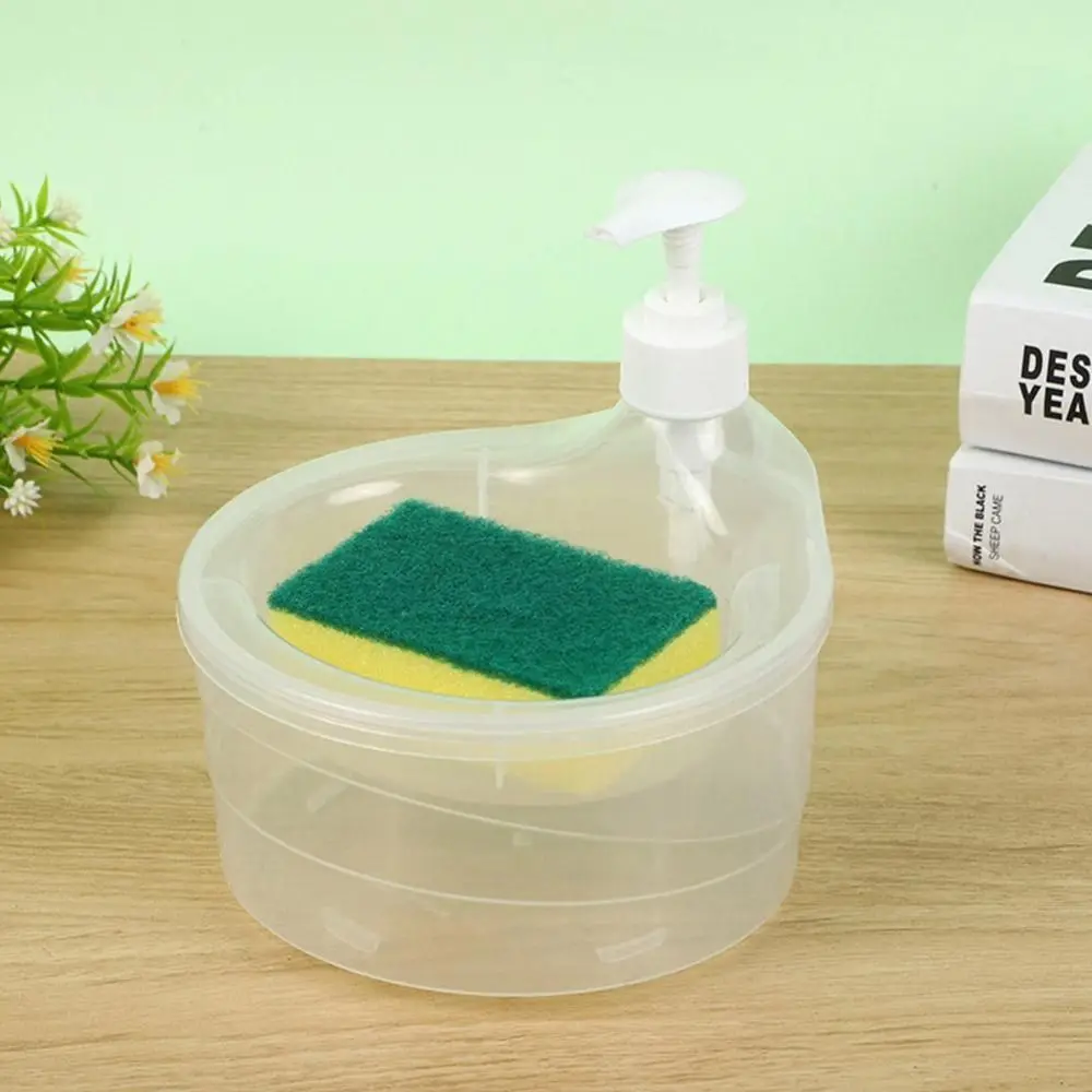 With Cleaning Sponge Automatic Detergent Dispenser Plastic Press-Type Dish Soap Dispenser Manual Soap Pump Dispenser