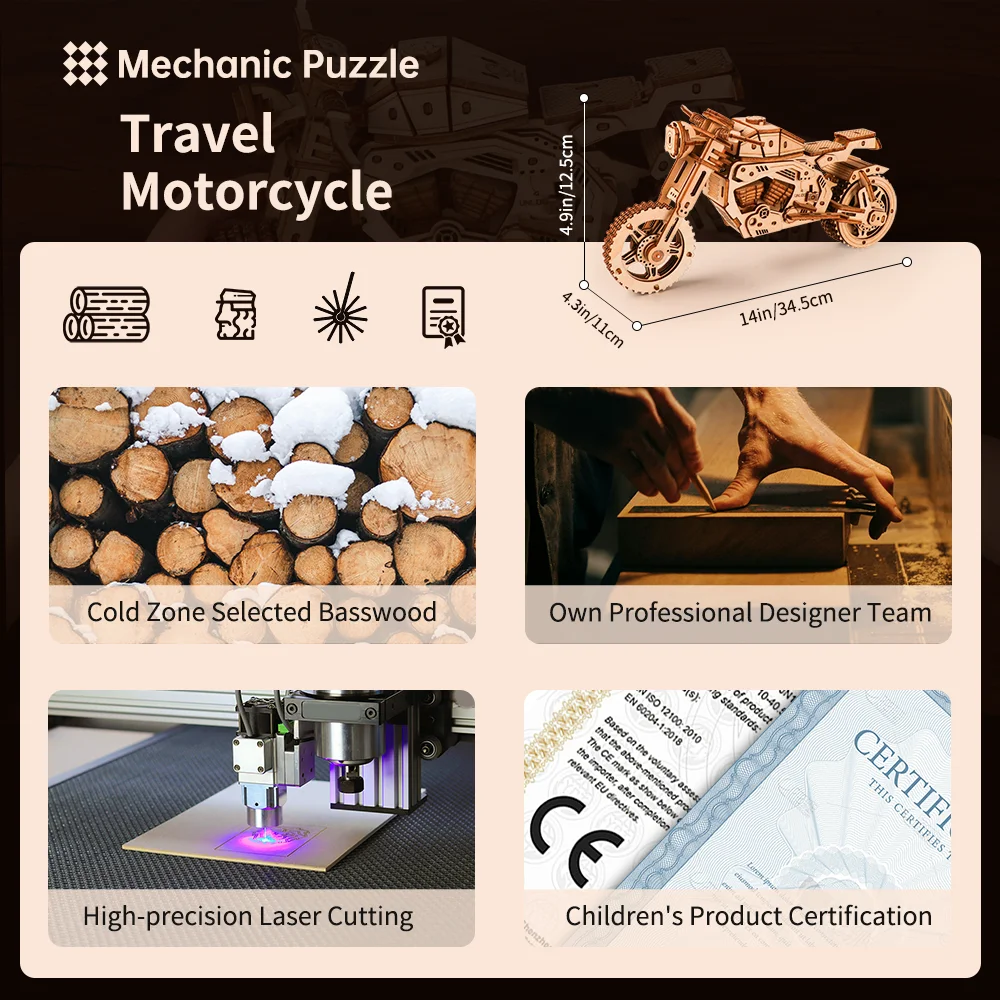 3D Wooden Motorcycle Puzzles DIY Education Puzzle Toys Craft Model Kit Tabletop Decoration Christmas Gift For Teens Adult