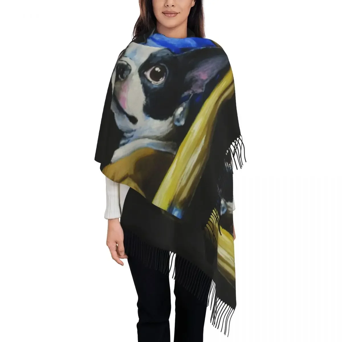 Customized Printed With A Pearl Earring Scarf Men Women Winter Fall Warm Scarves Cartoon  Terrier Dog Shawls Wraps