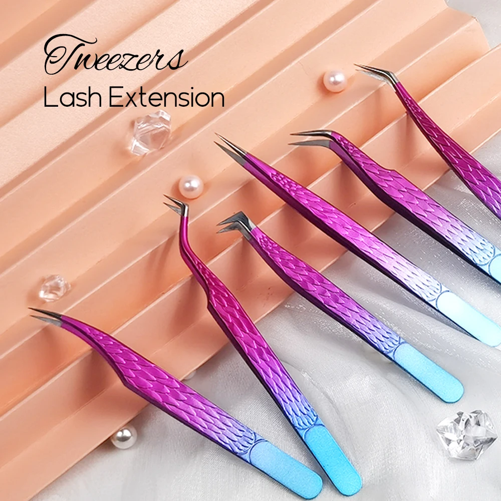

Gemerry Tweezers for Eyelash Extension Colorful Stainless Steel Superhard Tweezers High Precision Anti-Static Makeup Tweezers