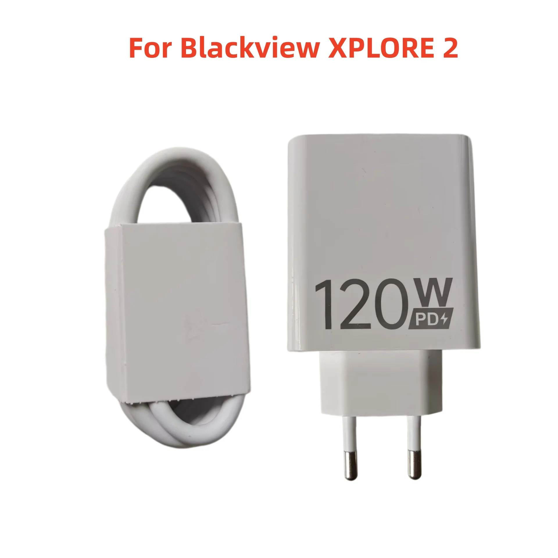 New Blackview XPLORE 2 Cell Phone 120W GaN PD EU US Quick Adaptor Travel Fast Charger EU Plug Adapter +Dual Type C Cable Line