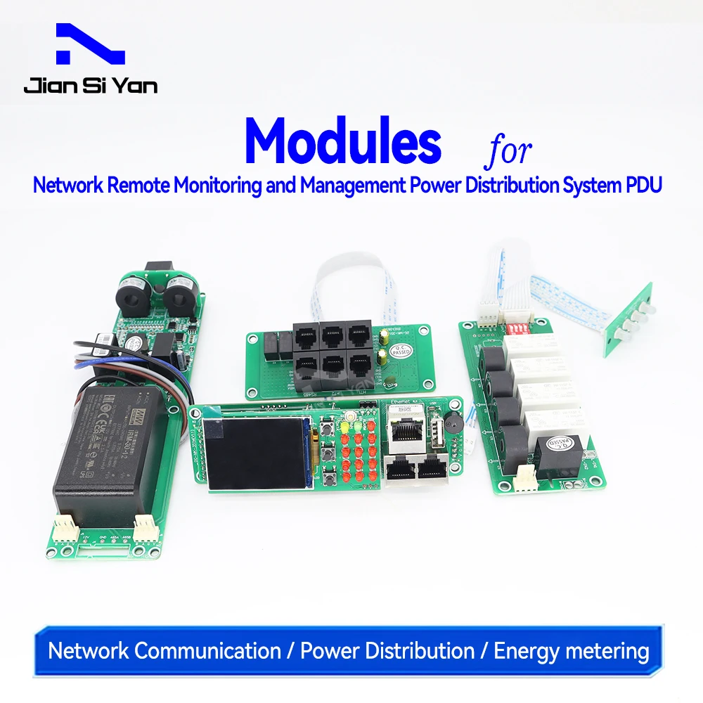 Smart IPDU Modules 1U IPDU Header LCD Display Three Phase Power Meter 16A 4-circuit Metering Magnetically Held Relay