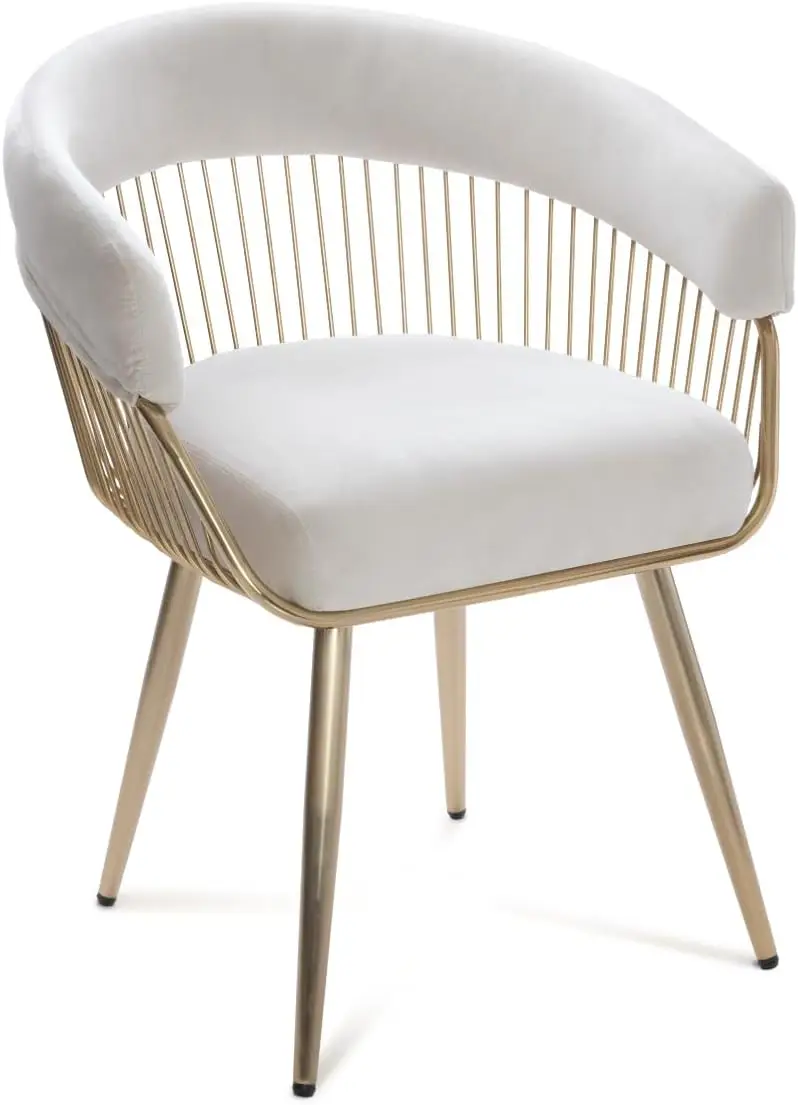 Wire Frame Dining Chair, Upholstered Easy Clean Velvet, Gold Accent Chair (Ivory)