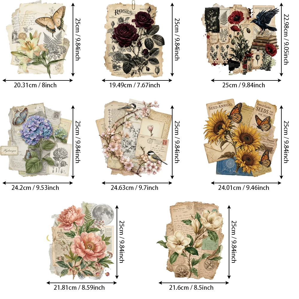 8Pcs Floral Vinyl Iron-on Patches, 2D Flat Aesthetic Heat Transfers, Fade-Resistant No Edge Curling Beginner-Friendly
