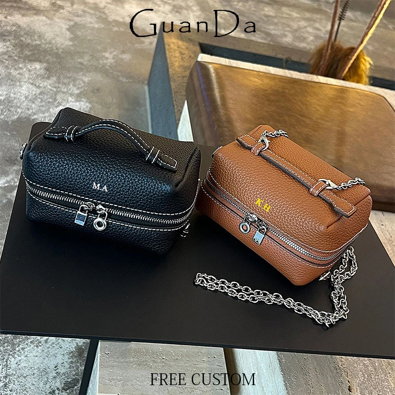 Woman Luxury Design Fashion Handbag Custom Name Cowhide Party Cosmetic Bag Female Genuine Leather Crossbody Bag Lady Clutch Bag