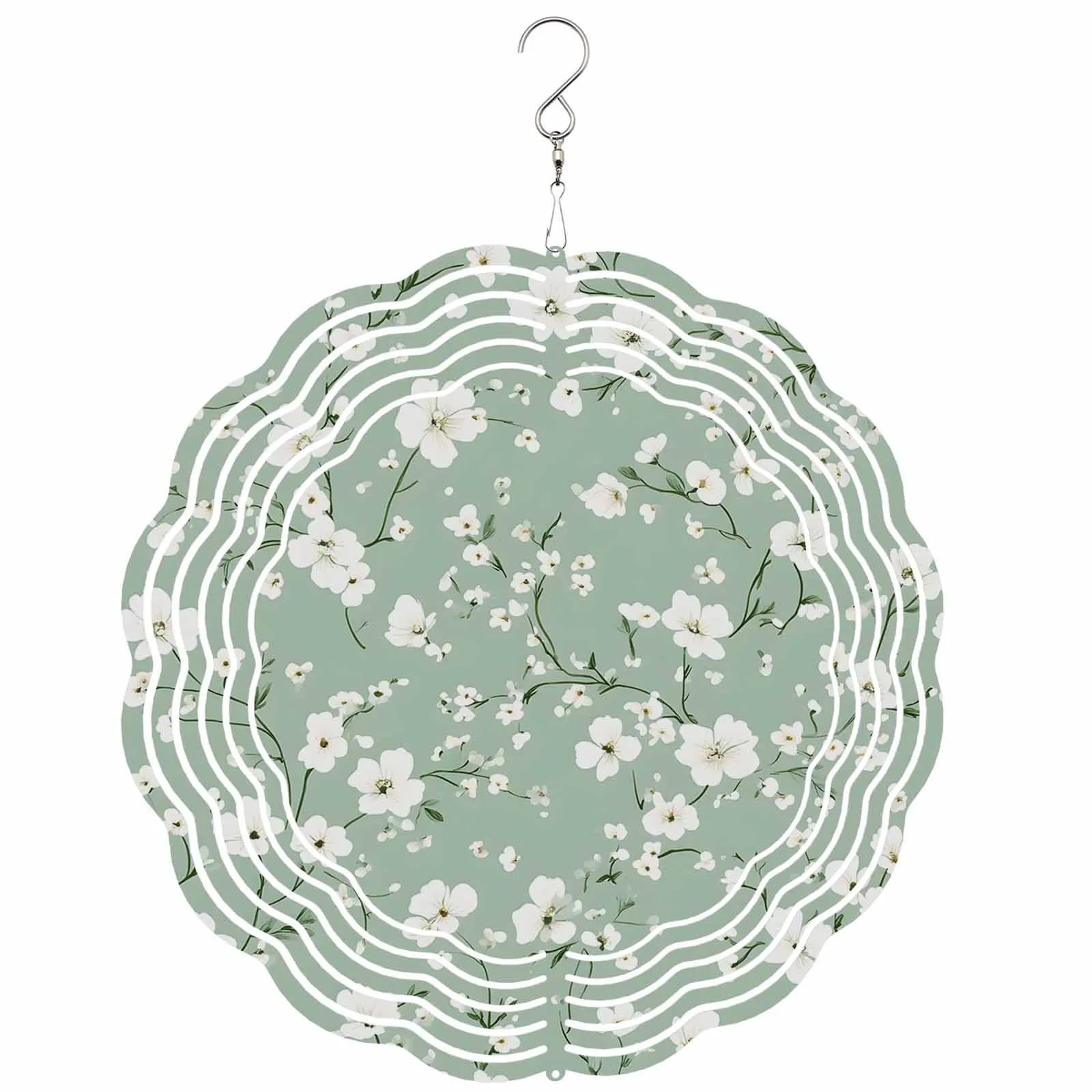 

Modernism Country Camellia Flower Stainless Steel Hanging Decorations For Home 3D Rotating Wind Spinner