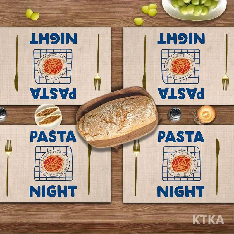 4Pcs, Fun Pasta-Themed Placemats, the Best Placemats, Washable, Suitable for Holiday Parties, Home Decor, Kitchen Countertops, Rectangular Dining Rooms, to Make Your Dining Room and Kitchen More Beautiful, Birthday Gifts for Family and Friends, and Housewarming Party Gifts