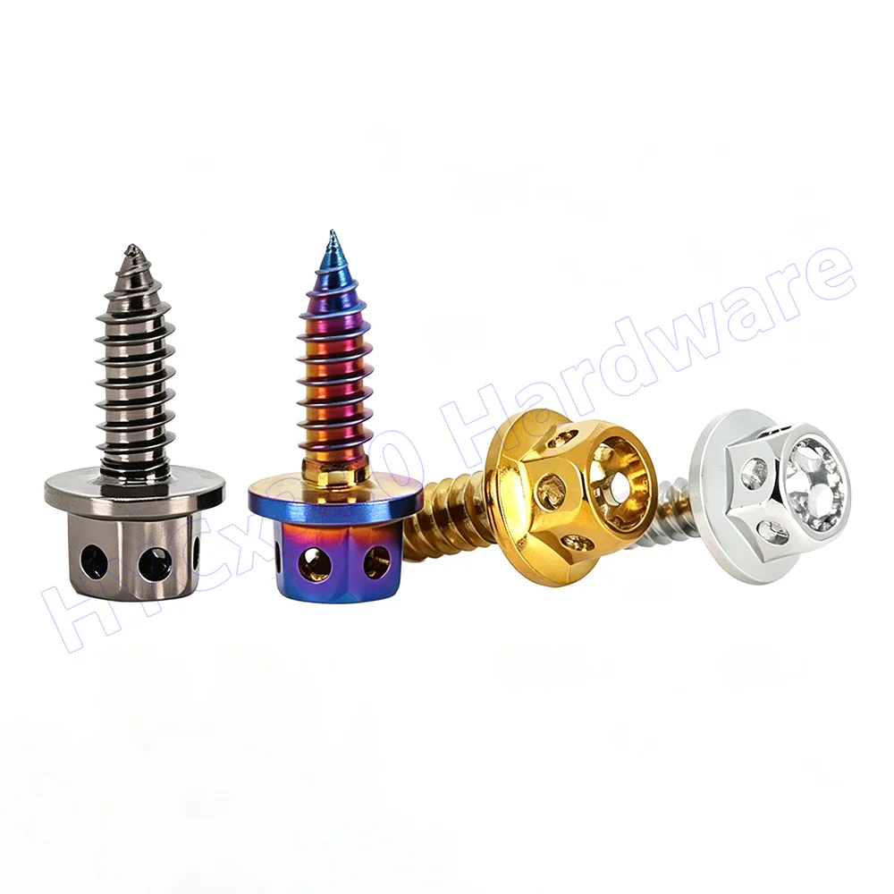 Colorful Vacuum Plated M4/M5 304 Stainless Steel Flanged Hex Self-Tapping Screws for Motorcycle Fairing