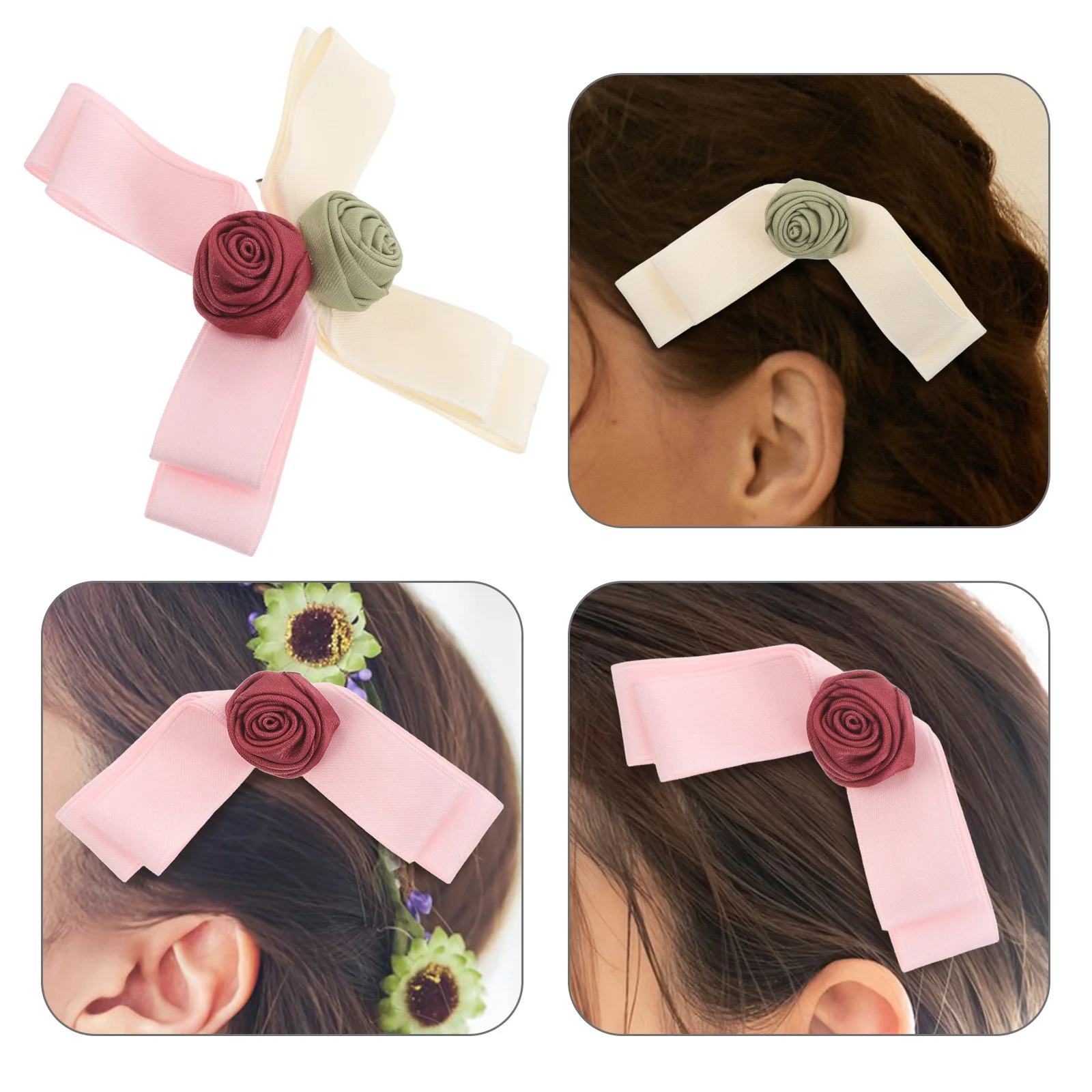 

2pcs Rose Hair Clips Cute Bow Flower Hair Accessories For Women Girls Wedding Party Wear Decorative Hairpins Floral Side Clip