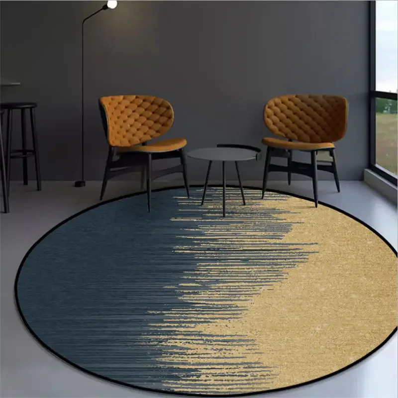 

Home Living Room Rugs and Rugs Nordic Abstract Blue Gold Pattern Non-Slip Round Rug Christmas Rug 100% Polyester Fiber