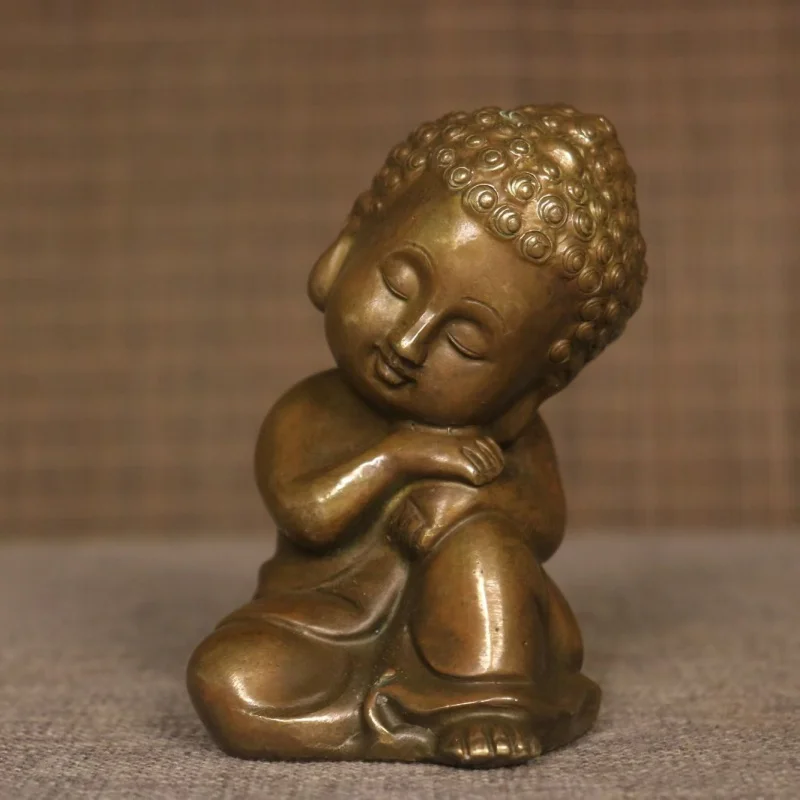 Solid Baby Miniature Figurine, Shakyamuni Sleeping Small Ornament, Brass Buddha Pendant
