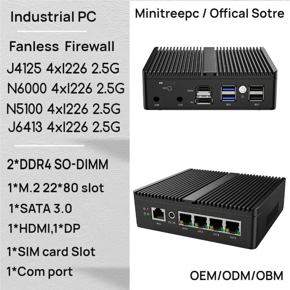 Celeron J4125 كمبيوتر صناعي مدمج منخفض الطاقة HDMI/DP 4G SIM 4xi226 2.5G LAN خادم منزلي N5100 سطح المكتب محطة عمل كمبيوتر صغير