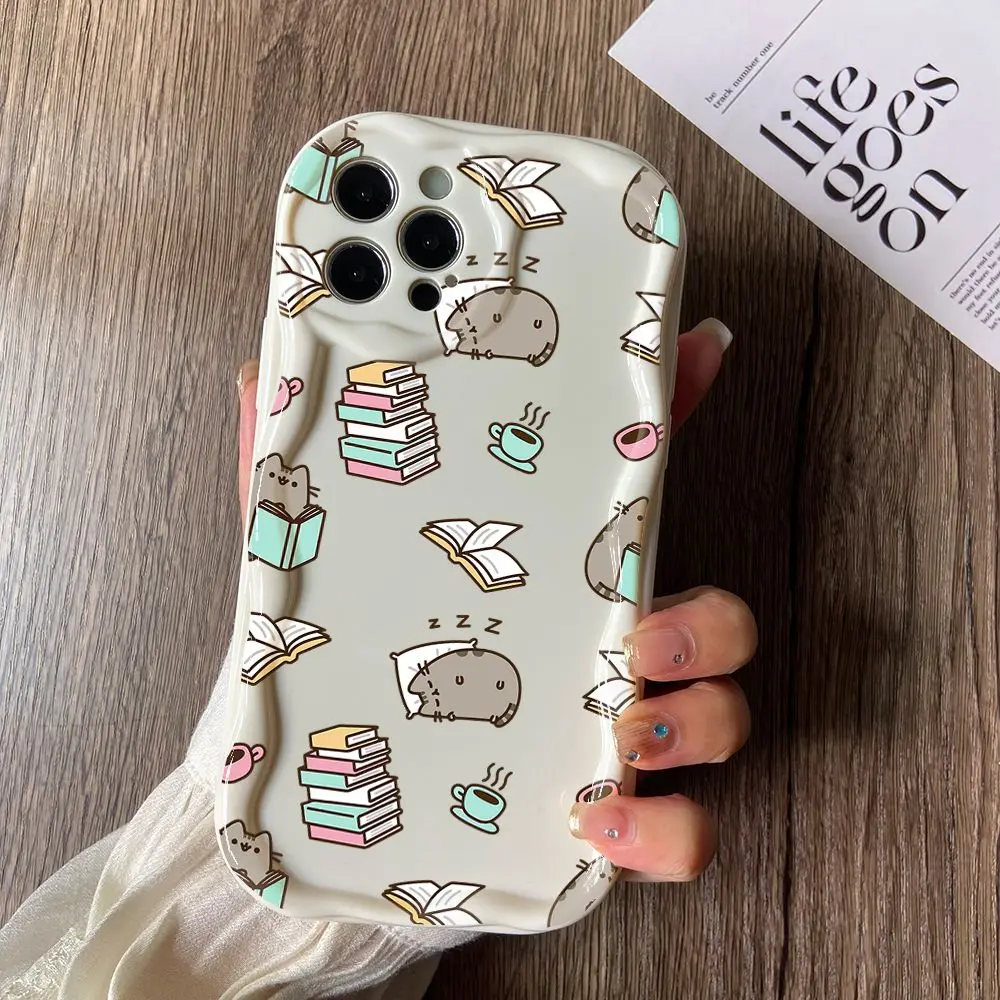 Cute Pusheens Cat Phone Case for Xiaomi Redmi Note 13 12 12S 11 11S 10 9 8 Pro Plus A3 13C 12C 10C 9C 4G 5G 3D Creamy Wave Cover