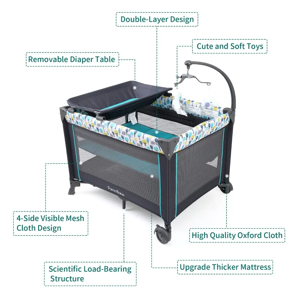 Draagbare wieg voor baby's, draagbare babybox met wieg en commode, pakketafmeting is L 27"x B 9"x H 9"