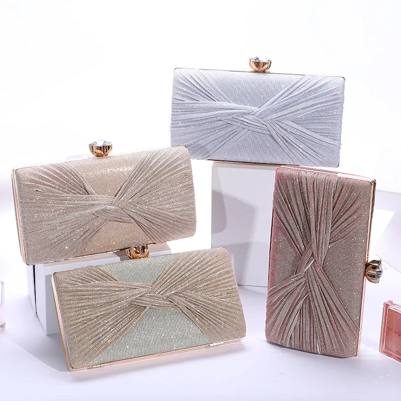 

New European and American Women's Solid Color Folded Handheld Box PU Leather Banquet Party Dress Evening Bag