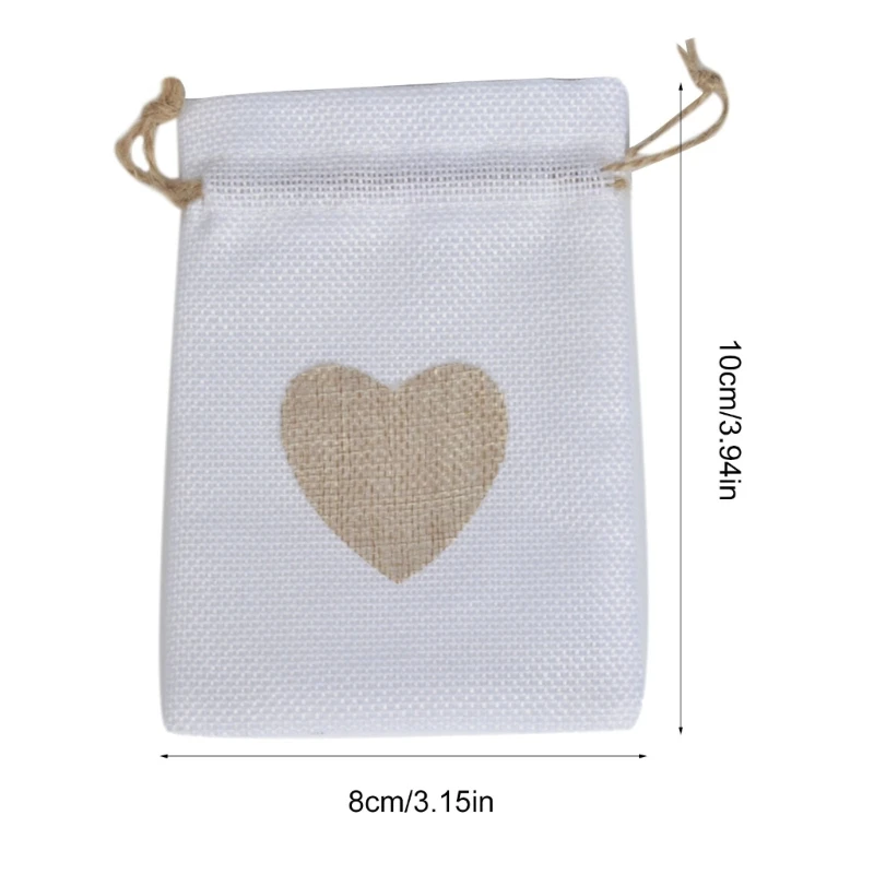 10 ชิ้น Elegant Heart Drawstring กระเป๋าผ้าลินินสะดวก Jewery ห่อกระเป๋า