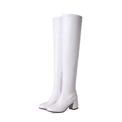 Over The Knee Boots Women Thick Heels Elastic Stretch Sexy Street Long Winter Warm Thigh High Boots Plush Big Size 54 17-19