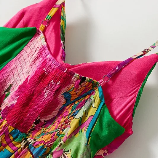 Birdsky, 1 STÜCK Damen-Unterhemd, Tank-Cami, V-Ausschnitt, 100 % echte Maulbeerseide, Blumendruck, S-1063