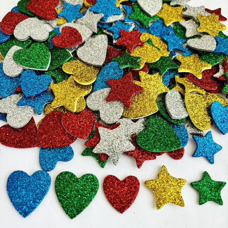 Glitter Star e Hearts Foam Adesivos, Decoração de Natal, Xmas Party Favors, Jardim de Infância Artesanato, Artesanato, 150pcs por lote