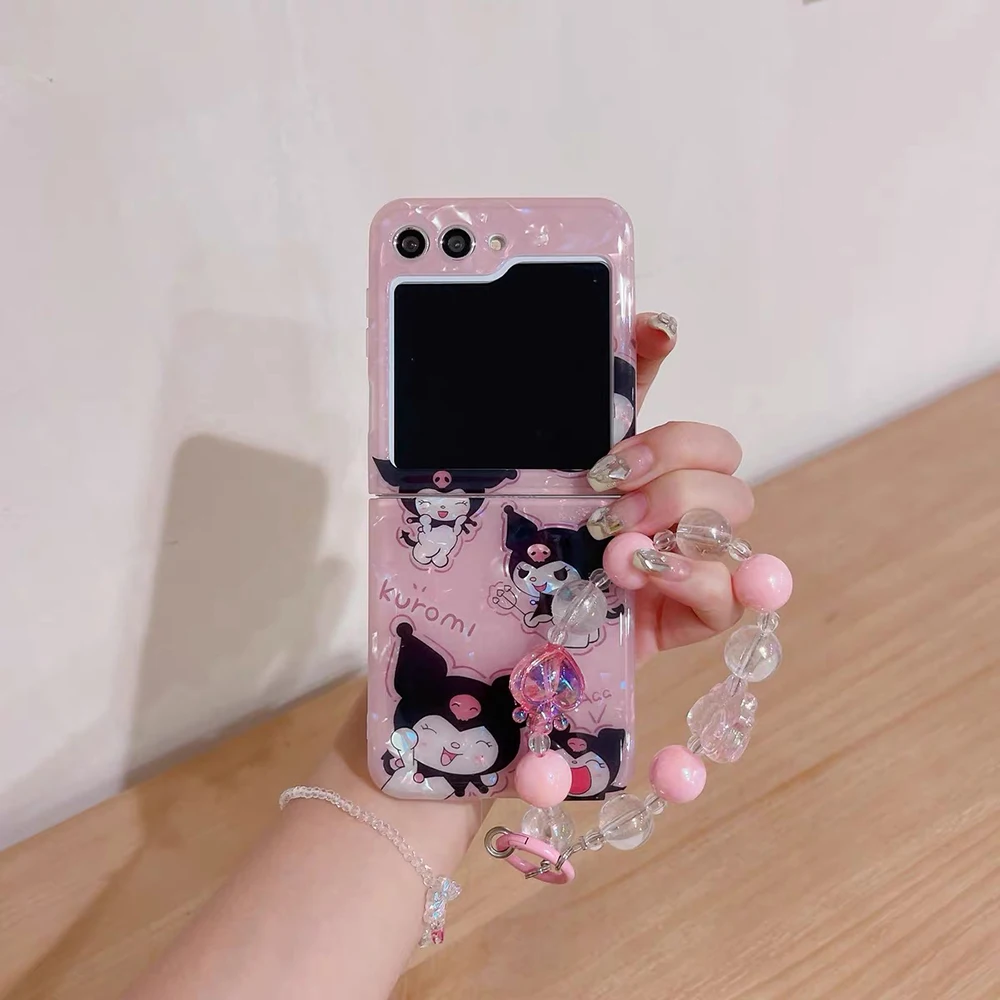 Kwaii Hello Kitty My Melody with Bracelet Phone Case for Samsung Galaxy Z Flip 3 4 Z Flip 5 6 5G PC Hard Anti-drop Back Cover