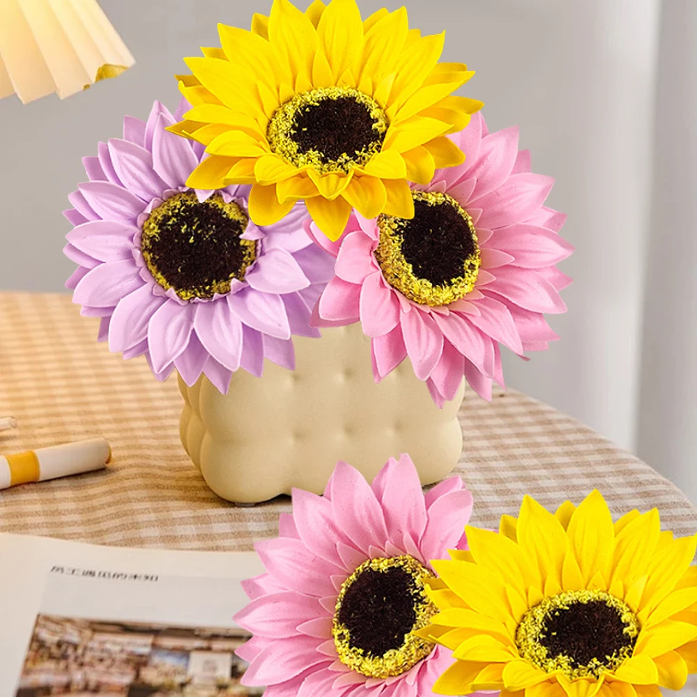 50 Uds. Cabeza de flor de jabón de girasol, cabezas de flores artificiales de 4 capas ramo de flores eternas DIY regalo del Día de la madre de San Valentín