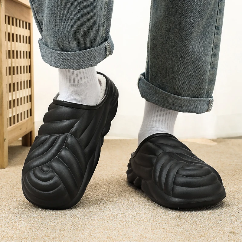 Pantoufles de maison à plateforme pour hommes, chaussures en coton d'hiver, légères, imperméables, décontractées, garder au chaud, extérieur, forme simple, jeune, mode