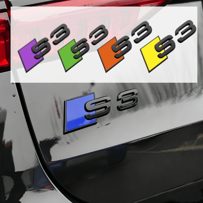 Replace Emblem for Audi S3 2010-2020 Car Front Grille Multi-color Replacement Tail Sticker Badge 4Ring Logo Sline Decoration