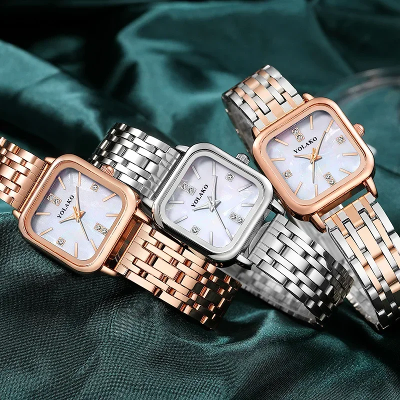 

Luxury Brands Women Watches Quartz Fashion Rhinestone Seashell Surface Design Gold Coloured Fine Metal Strap Watches Reloj Mujer