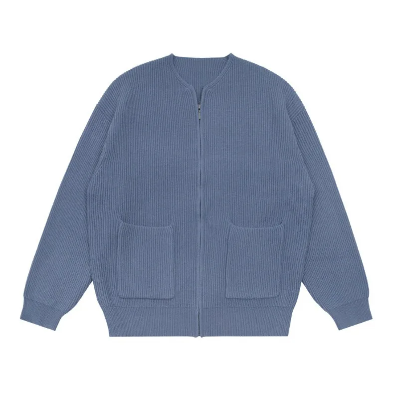 كارديجان رجالي منسوج بأكمام طويلة ورقبة دائرية ، سترة بسحاب ، جاكيت فضفاض وغير رسمي ، معاطف أحادية اللون ، موضة الخريف والشتاء ، جديد #5