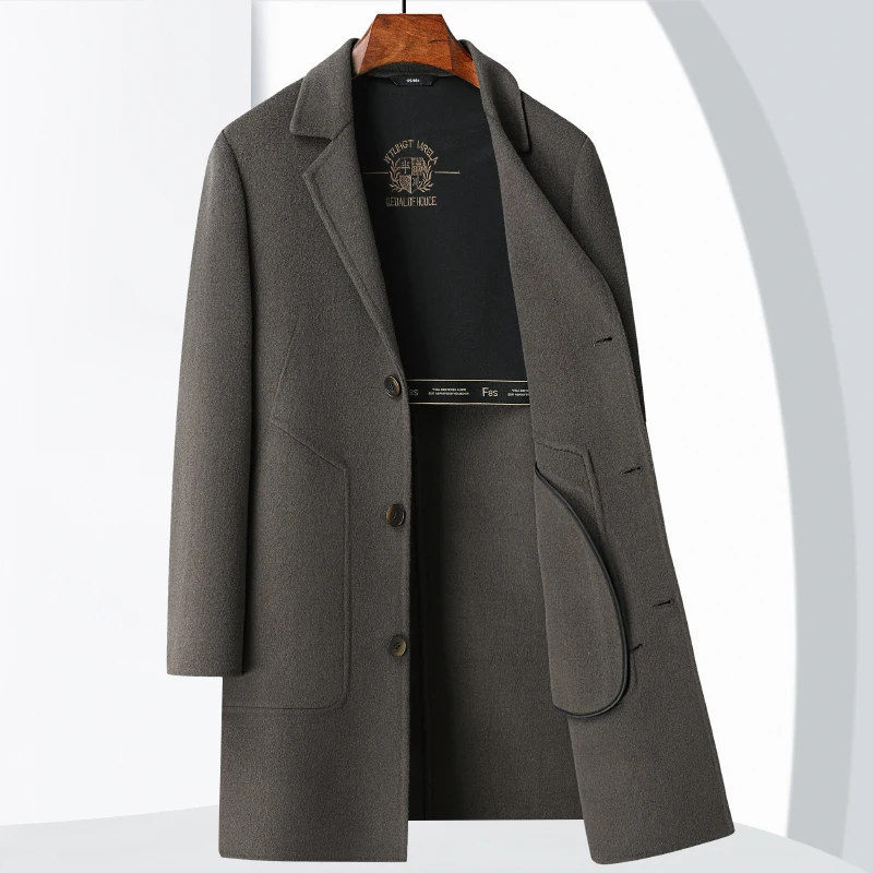 New autumn and winter casual and fashionable woolen double-sided medium-length overcoat, cotton and wool jacket