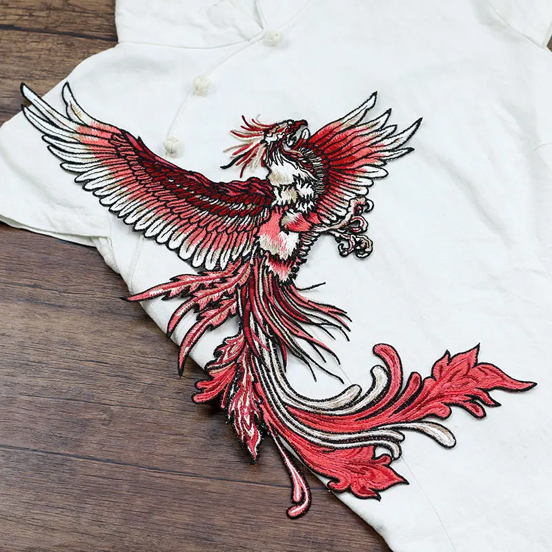 

26CM X 39CM Large Phoenix Patches Delicate Embroidered Sew On Applique Sticker For Cool Coat Dress Clothes Decoration