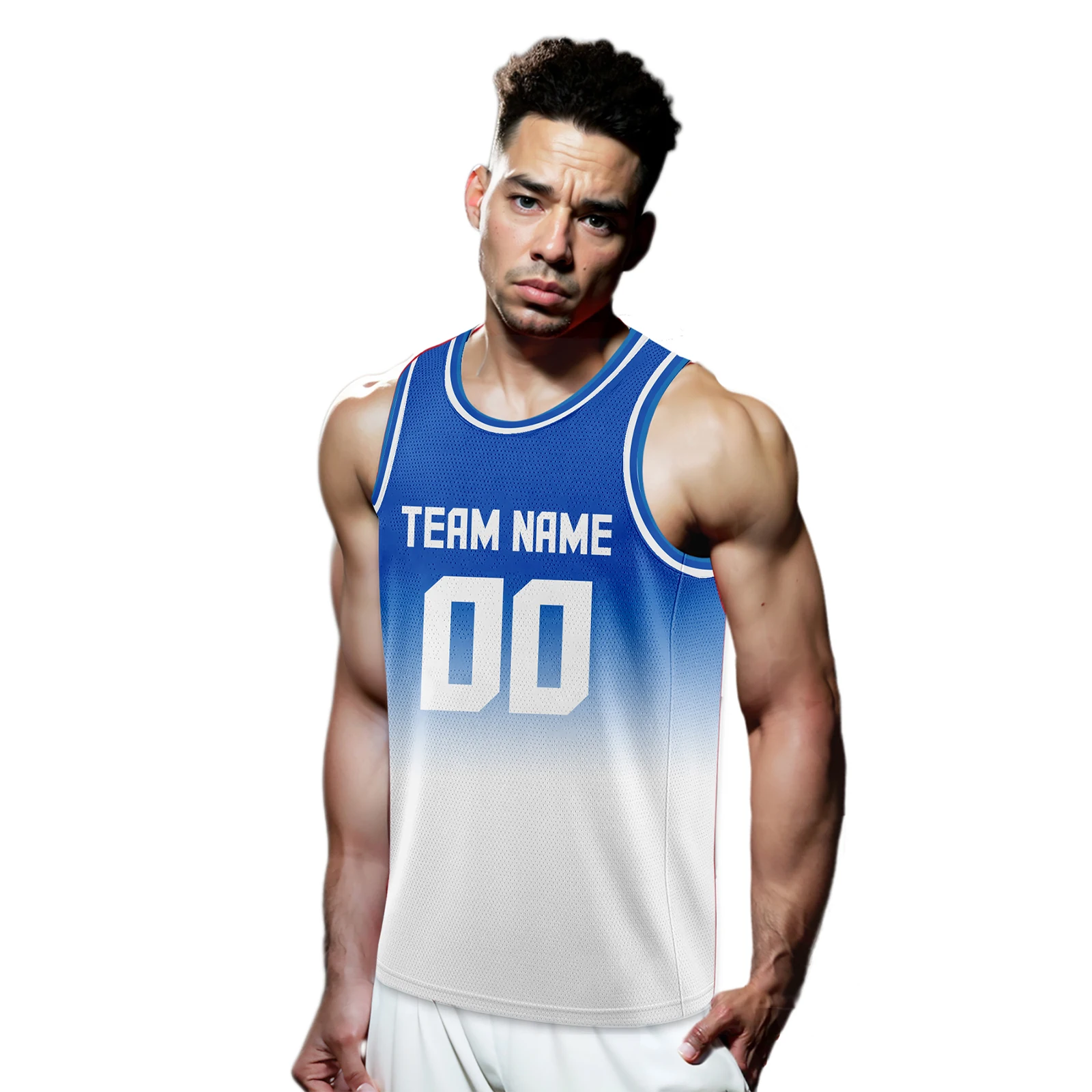 Blue White Gradient Custom Basketball Jersey Personalized Team Name Number Sleeveless Hip Hop Shirt Men Boy Team Uniforms