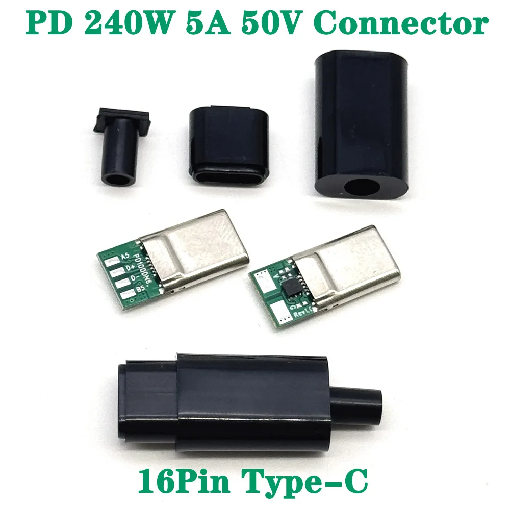 USB 3.1 Type C Connector Plug 16 Pin High frequency version with PD 240W High Speed Transmission Super Fast Charging Port DIY