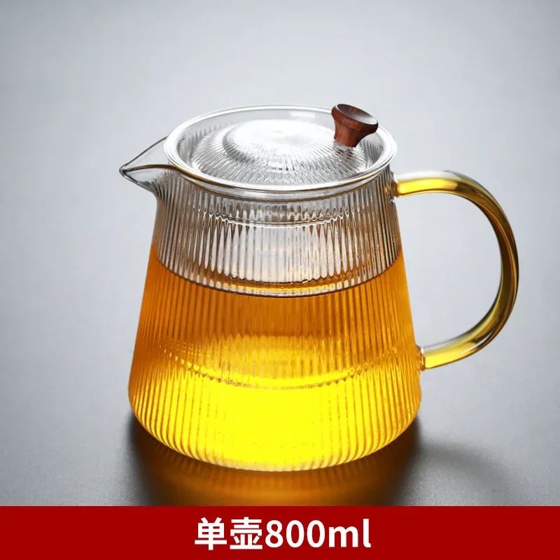 Premium Teapot Thick Heat Resistant Glass with Striped Design for Tea Brewing
