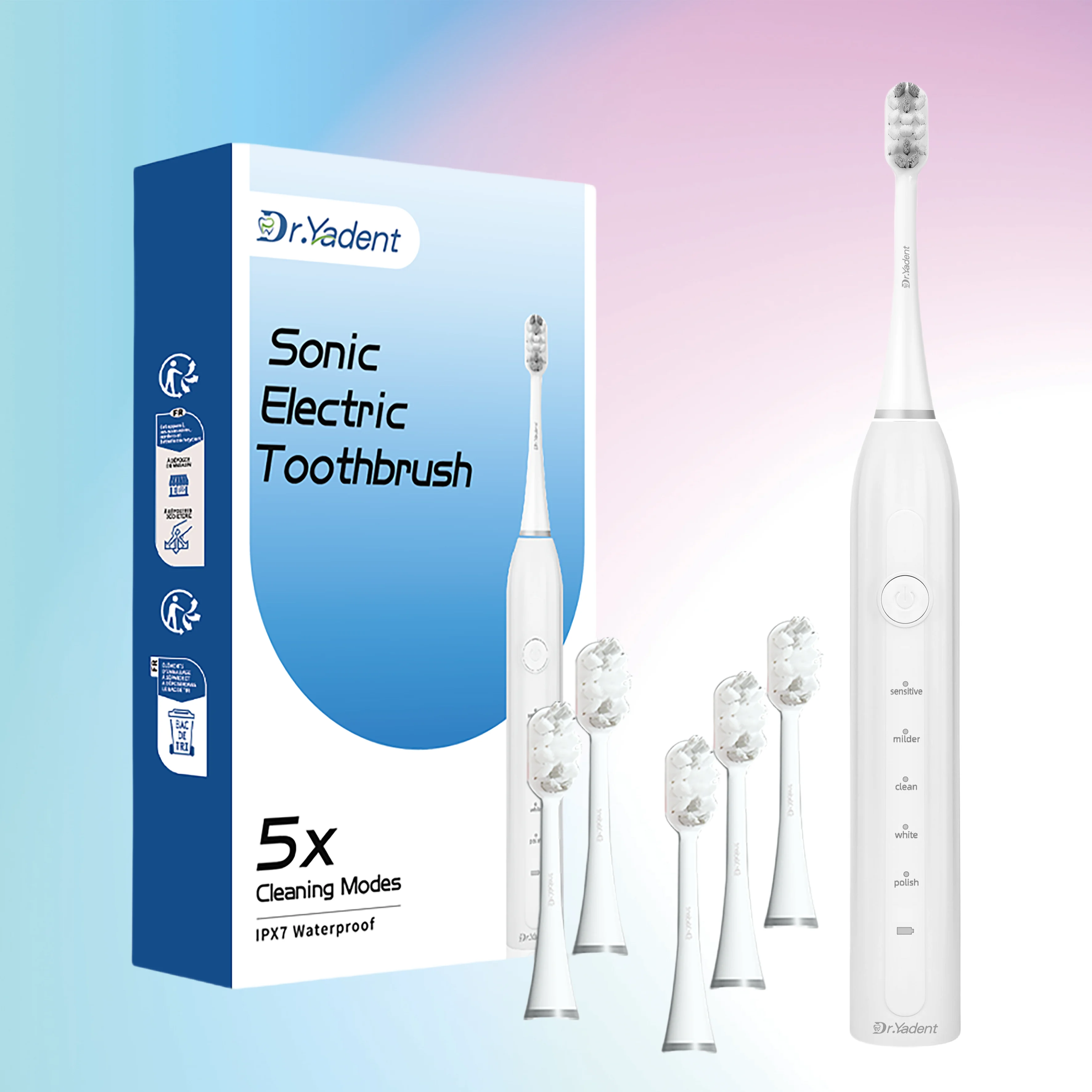 

DrYadent YD02 Sonic Electric Toothbrush 6 Brush Heads 5 Smart Modes 4 Gum Care 3 Hours Fast Charge 2 Be Efficient & Eco Friendly