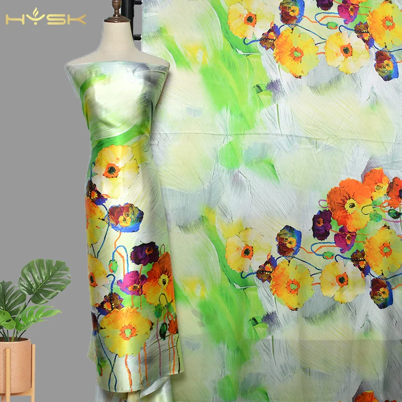 HYSK 100 pure silk satin Fabric top Quality Satin vintage Print floral Shiny Bridal Dress Material Crepe Charmeuse Tissue E2930