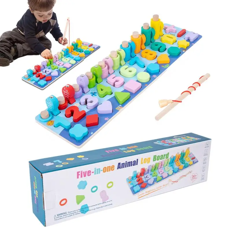 Número aprendizagem quebra-cabeça brinquedo de pesca magnética forma reconhecimento de cor brinquedo 5 em 1 placa de quebra-cabeça brinquedos de aprendizagem pré-escolar para meninos