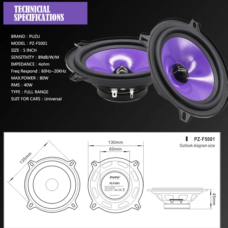 2pcs 6.5 Inch 90W Full Range Frequency Car Audio Speaker Heavy Mid-bass Ultra-thin Modified Speaker Non-destructive Installation